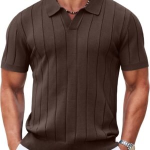 Mens Polo Shirts Short Sleeve V Neck Knit Shirts for Men Casual Old Money Clothes Mens Golf Shirt