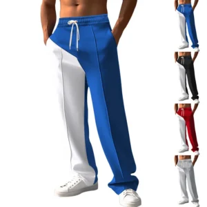 European and American men's spring and summer straight trousers, color-blocked casual versatile trousers, loose large-size trousers