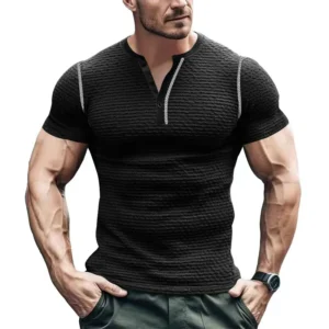 Casual men's short-sleeved solid T-shirt European and American breathable Henry shirt foreign trade large size summer