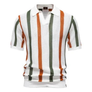 2026 summer new men's short-sleeved T-shirt polo shirt breathable sweatshirt knitwear striped American size top