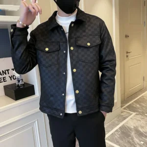 2026 autumn and winter suede plaid jacket men's lapel slim casual business bomber jacket social street windbreaker jacket