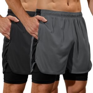 SILKWORLD Men's Running Stretch Shorts 2 in 1 Gym Workout Shorts Quick Dry Stretch Athletic Shorts with Pockets