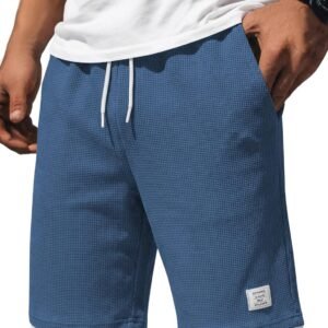 COOFANDY Mens Casual Shorts Cotton Drawstring 9 inch Waffle Shorts Stretch Elastic Waist Summer Beach Lounge Sweat Shorts