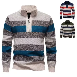 男士条纹标准厚度防起球羊毛长袖套头衫秋季款